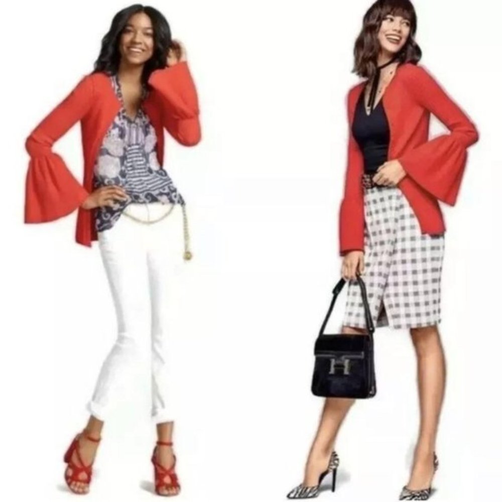 CABI Red Cardigan Sweater with tulip sleeves